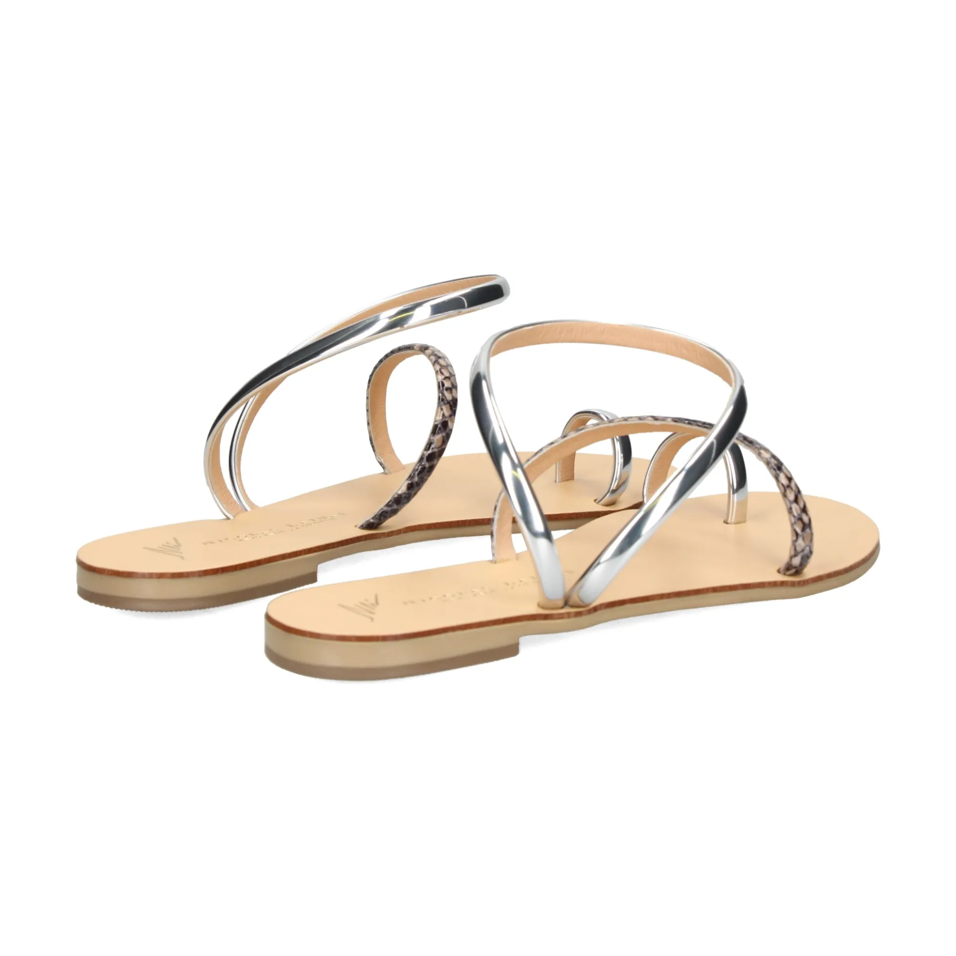 NICOLAS LAINAS Sandalias planas de Mujer 963-T SILVER BEIG