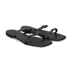 NICOLAS LAINAS Sandalias planas de Mujer Q43-TC NEGRO